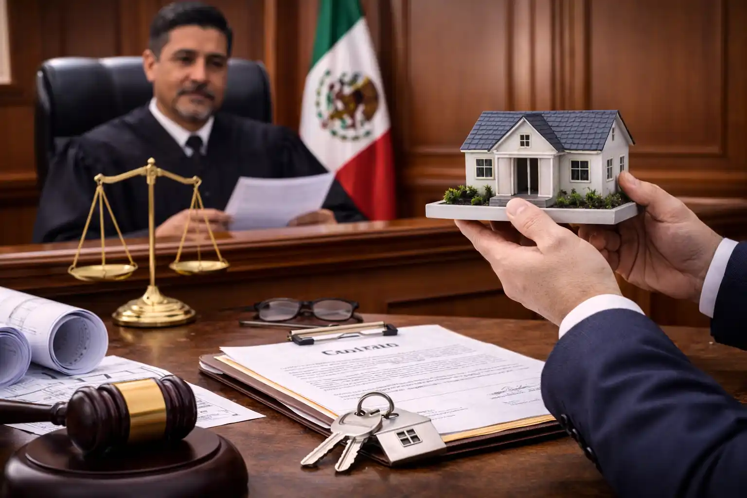 Audiencia en juzgado en México para defensa de la propiedad y juicio reivindicatorio